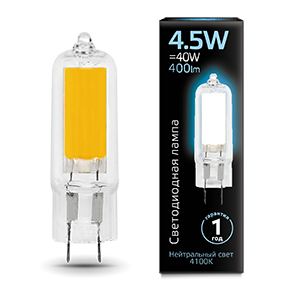 Gauss Лампа G4 AC220-240V 4.5W 400lm 4100K стекло LED 107807204
