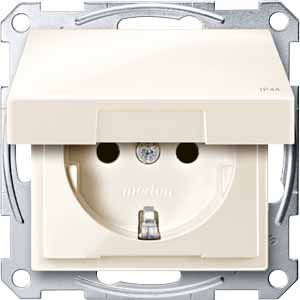 Купить SE Merten SM Беж глянец Розетка с/з с защитными шторками с крышкой,с упл.кольц, IP44,безвинт. зажим MTN2314-0344