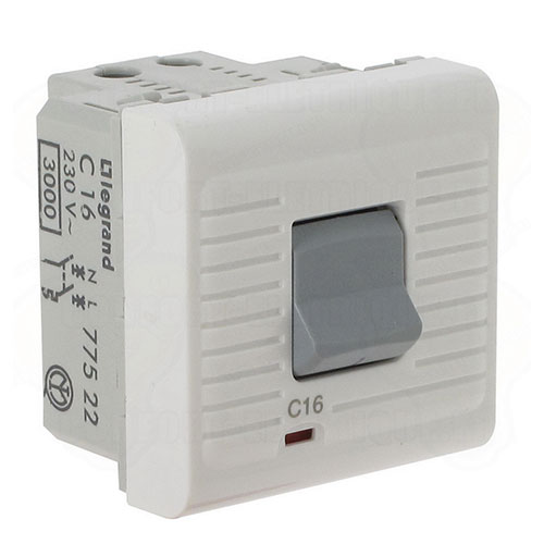 Купить Legrand Mosaic Белый Автоматический выключатель термомагнитный, П+Н, 230В 16A 2 мод 077522