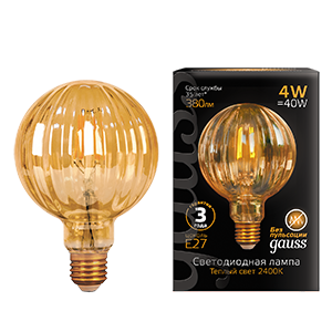 Gauss Лампа Filament G100 4W 380lm 2400К Е27 golden Baloon LED 147802004