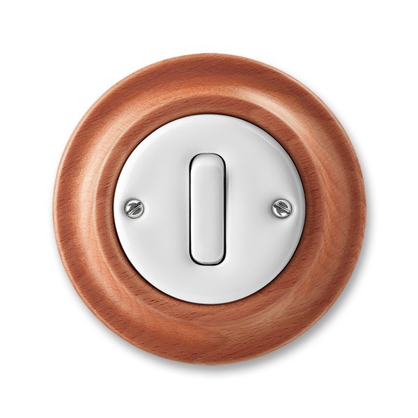 ABB Decento Белый фарфор/Натуральное дерево "Вишня" Переключатель одноклавишный 2CHK590634C4052