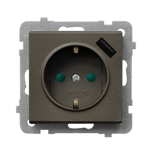 Ospel Sonata Шоколадный металлик Розетка 1-я с/з Schuko + USB-зарядное устройство GP-1RSPUSB/m/40