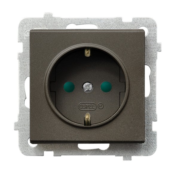 Ospel Sonata Шоколадный металлик Розетка 1-я с/з Schuko со шторками, без рамки GP-1RSP/m/40