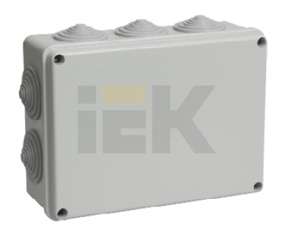 Купить IEK Коробка КМ41243 распаячная для о/п 190х140х70 мм IP44 (RAL7035, 10 гермовводов)