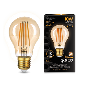 Gauss Лампа Filament А60 10W 820lm 2400К Е27 golden LED 1/10/40 102802010