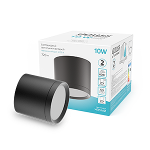 Gauss Светильник Overhead накл цил 10W 720lm 4100K 170-240V IP20 88*75мм черный с расс LED HD017