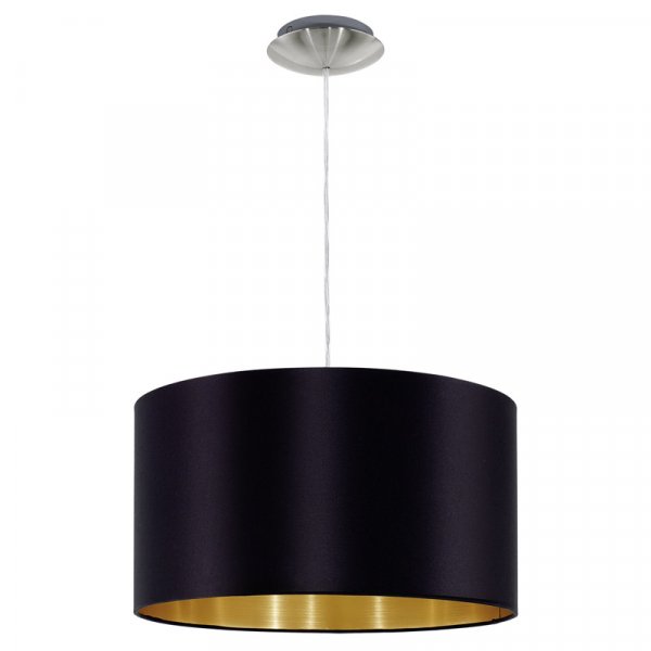 Eglo 31599 Подвес MASERLO, 1х60W (E27), Ø380, никель матовый/текстиль, черный, золотой