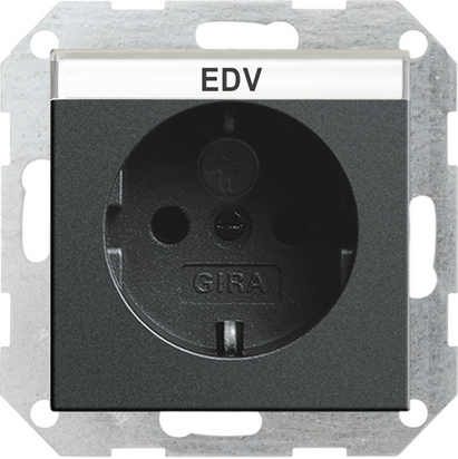 Gira S-55 Антрацит Розетка с/з с затвором (shutter), символом  и полем для надписи 046228