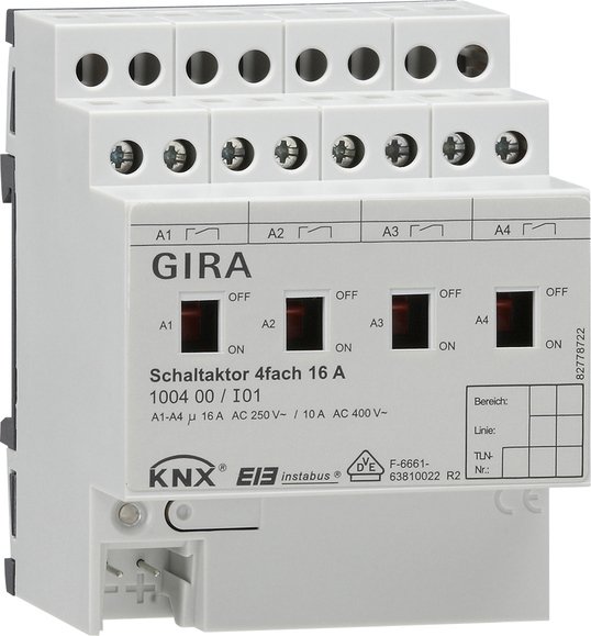 Gira KNX Актор 4-канальный 16 А, возм ручное управление DIN-рейка 100400
