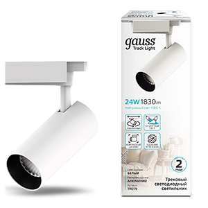 Gauss Светильник трековый цилиндр 24W 1830lm 4000K 180-240V IP20 65*210мм белый угол 24º LED TR070