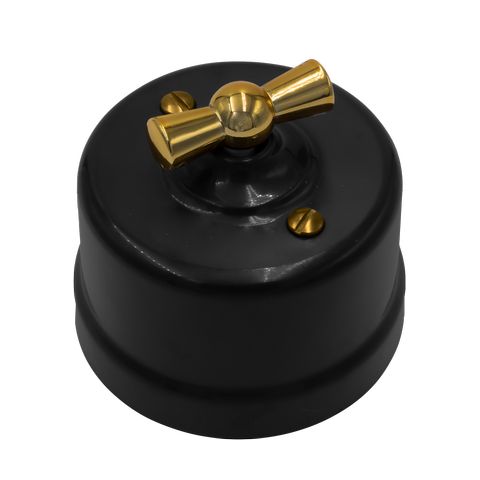 BIRONI Лизетта Пластик Черный Выключатель 2-кл, ручка Золото B1-202-23-G