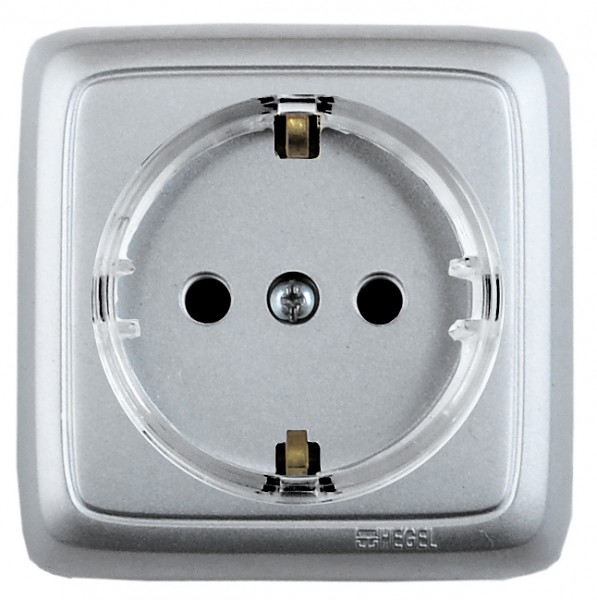 Hegel Альфа наруж Серебро РА16-173-06 Розетка с/з, с изол. пластиной