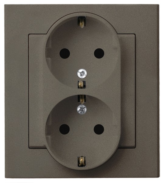 Ospel Sonata Шоколадный металлик Розетка 2-я с/з Schuko, с рамкой GP-2RS/40