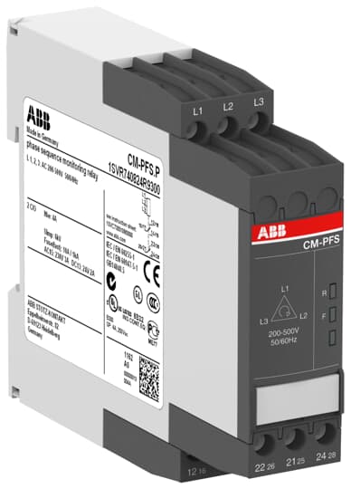 ABB Реле контроля напряжения 3Ф CM-PFS.P (контроль обрыва и черед. фаз) 3x200-500В AC, 2ПК, пруж. клеммы 1SVR740824R9300