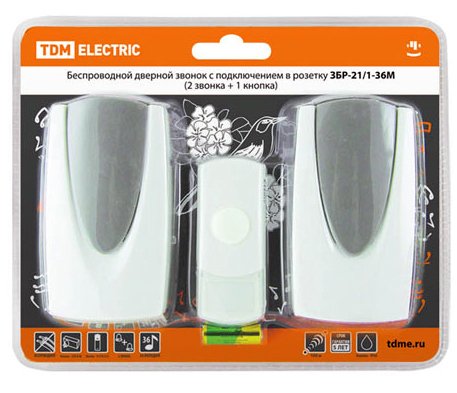Купить TDM Звонок ЗБР-21/1-36М (беспр., роз., 2 звонка) SQ1901-0012