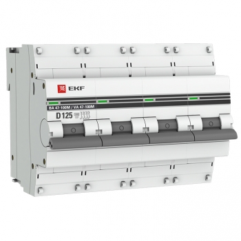 EKF PROxima ВА 47-100M Автоматический выключатель (D) 4P 125А 10kA с электромагнитным расцепителем mcb47100m-4-125D-pro