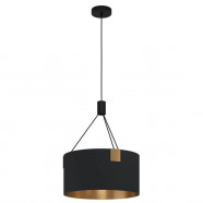 Eglo 39964 Подвесной потолочный светильник (люстра) TORTOLA 1, 3x40W, E27, H1500, Ø450, сталь, матовая латунь/текстиль, черный, латунь