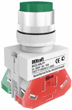 Купить Dekraft Выключатель кноп. ABLFP D22 ЗЕЛЕНЫЙ 220В ВK-22