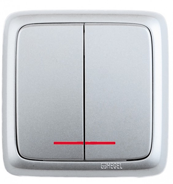 Hegel Альфа наруж Серебро ВА10-154-06 Выключатель 2-клавишный с индикацией, с изол. пластиной