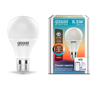 Gauss Лампа Smart Home A60 8,5W 806lm 2700-6500К E27 изм.цвет.темп.+диммирование LED 1130112