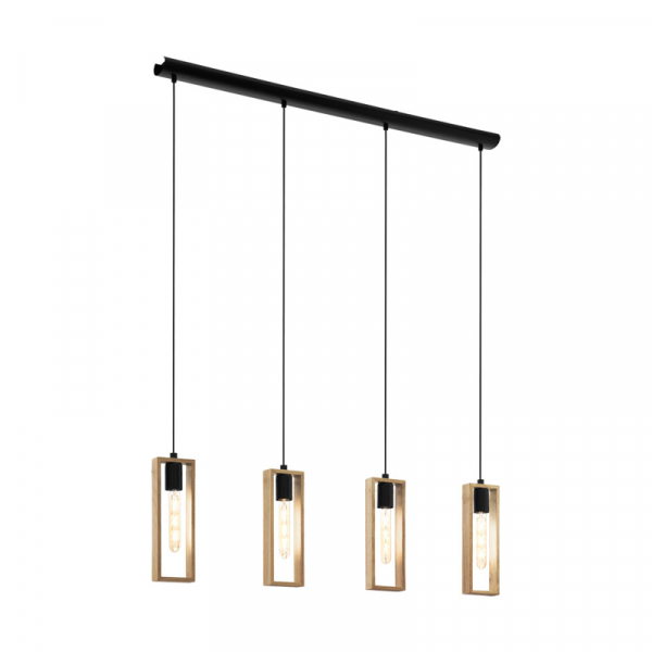 Eglo 49475 Подвес LITTLETON, 4x60W (E27), L1160, B55, H1100, сталь, черный/дерево, коричневый