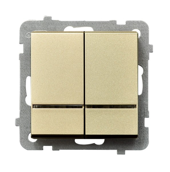 Ospel Sonata Шампанский золотой Выключатель 2-клавишный с подсветкой, без рамки ŁP-2RS/m/39