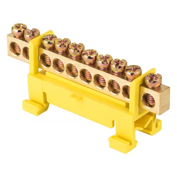 EKF PROxima Шина "0" PE (6х9мм) 10 отверстий латунь желтый изолятор тип "Стойка" на DIN-рейку