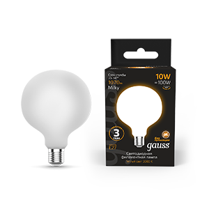 Gauss Лампа Filament G125 10W 1070lm 3000К Е27 milky LED 187202110 Gauss Лампа Filament G125 10W 1070lm 3000К Е27 milky LED 187202110