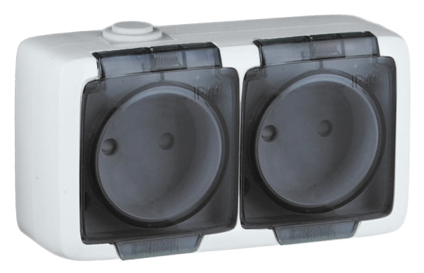 Hegel Альфа IP44 наруж Белая РА16-242 Розетка двойная со шторками, брызгозащищенная