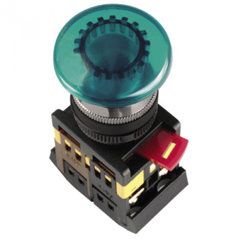 Купить IEK Кнопка AELA22 Грибок зеленый d22мм неон/240В 1з+1р