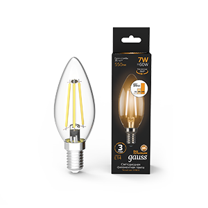 Gauss Лампа Filament Свеча 7W 550lm 2700К Е14 шаг. диммирование LED 103801107-S