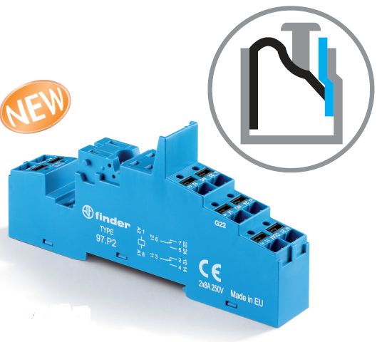 Finder Розетка с безвинтовыми клеммами Push-in для реле 46.52; применяются модули 86.30, 99.02; в комплекте пластиковая клипса 097.01; версия: синий ц 97P2SPA