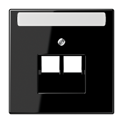 JUNG LS 990 Черная Накладка 2-ой наклонной ТЛФ/комп розетки с полем для надписи LS969-2NAUASW