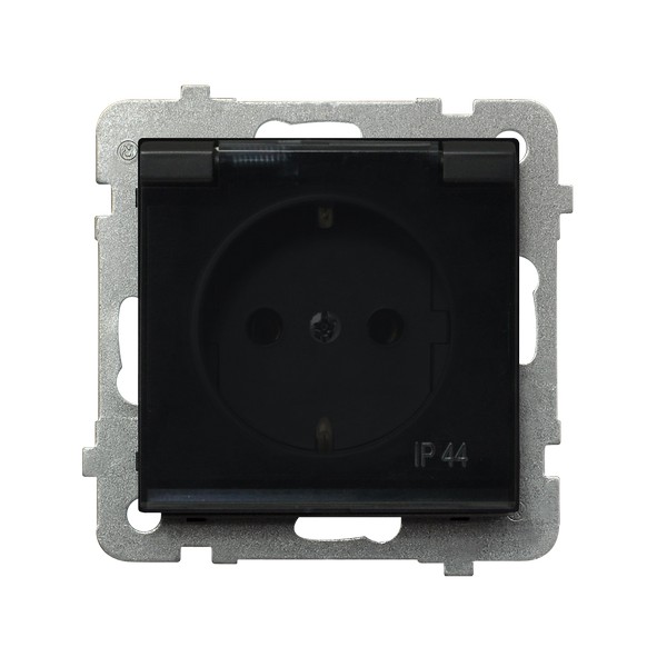 Ospel Sonata Черный металлик Розетка 1-ая с/з IP44 с крышкой  Schuko, без рамки GPH-1RS/m/33/d