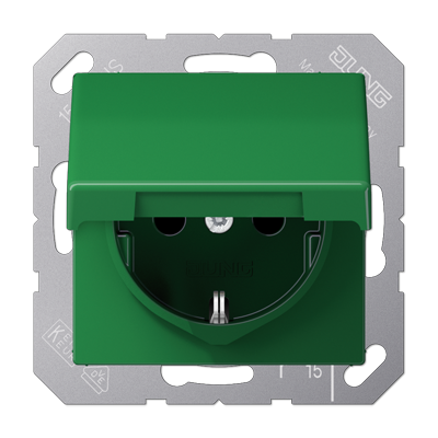 JUNG SCHUKO розетка с крышкой, зелёный ABAS1520BFKLGN
