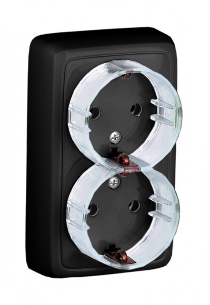 HEGEL Черный РА16-183-08 Розетка открытой установки, двухместная, с заземляющим контактом, с изолирующей пластиной