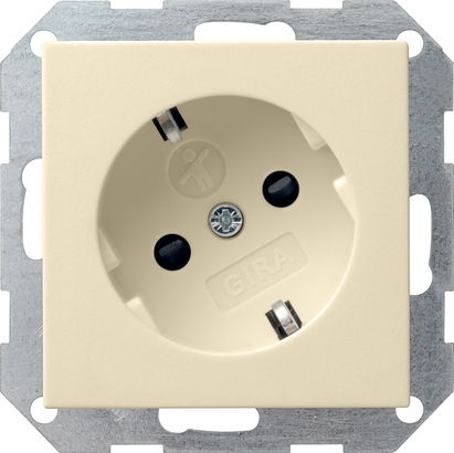 Gira S-55 Крем глянц Розетка с/з с поворотом на 30 градусов, с затвором (shutter) и символом 041801