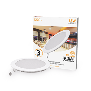 Gauss Светильник Slim круг 18W 1200lm 3000K 180-265V IP20 монтаж Ø210 225*22 LED 939111118