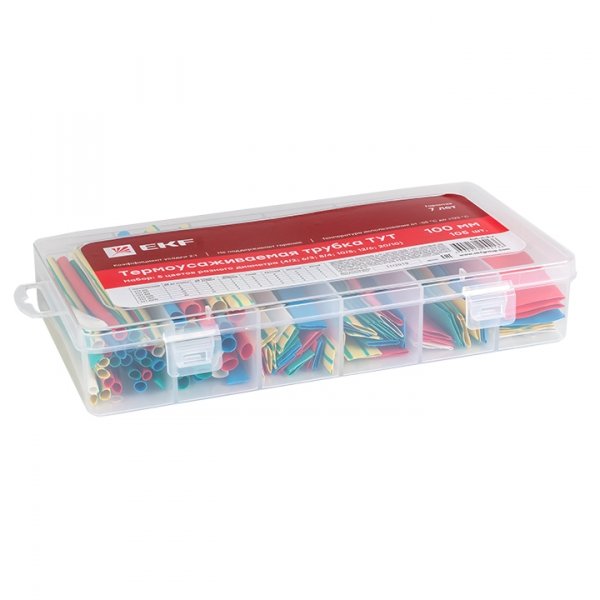 EKF PROxima Набор ТУТ нг бокс: 5 цветов разного диаметра (4/2; 6/3; 8/4; 10/5; 12/6; 20/10) 105шт. 100мм.
