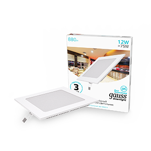 Gauss Светильник Slim квадрат 12W 880lm 4000K 180-265V IP20 монтаж Ø155*155 170*170*22 LED 940111212
