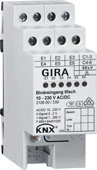 Gira KNX Двоичный вход 6-местн. 10 - 230 В AC/DC 212600