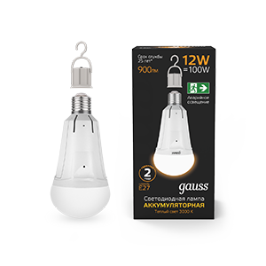 Gauss Лампа A80 12W 900lm 3000K Е27 авар. с Li-Ion аккумулятором LED 102002112