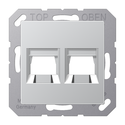 JUNG Kрышка для 2-х разъемов без видимого винта подпружиненная шторка термопласт алюминий A1569-25WEAL