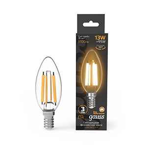 Gauss Лампа Filament Свеча 13W 1100lm 2700К Е14 LED 1/10/50 103801113