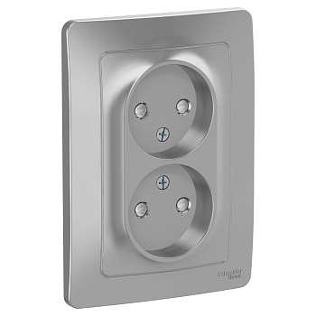 Systeme Electric Blanca внутр Алюминий Розетка 2-ая б/з со шторками, 16А, 250В