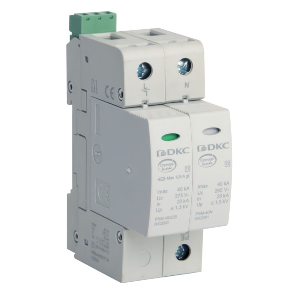 DKC УЗИП, класс II, 2-полюсный, L-N-PE, 40кА, удаленный контроль
