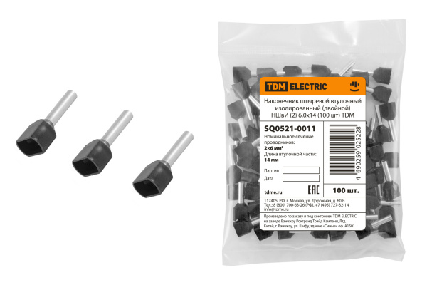 TDM Наконечник штыревой втулочный изолированный (двойной) НШвИ (2) 6,0х14 (100 шт) SQ0521-0011