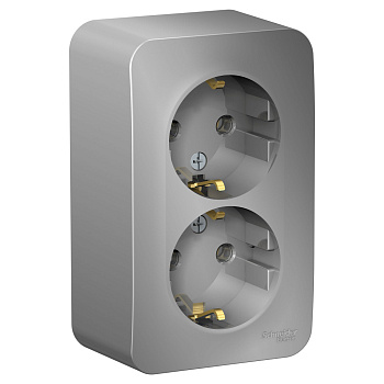 Systeme Electric Blanca наруж Алюминий Розетка 2-ая с/з без шторок, 16А, 250В