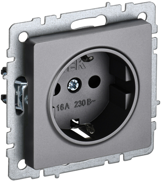 IEK BRITE BASE Сталь Розетка 1-м с/з без защ штор 16А РС11-1-0-БрС