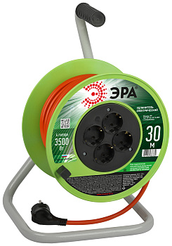 ЭРА Удлинитель силовой RP-4e-3x1.5-30m на пластиковой катушке c заземлением 4 розетки 30м ПВС 3х1,5мм2